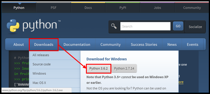 Downloading the Python program. Make sure to use the version beginning with 3.