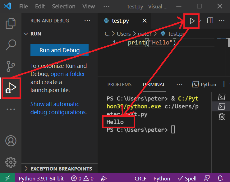 Running Python files in Visual Studio Code.